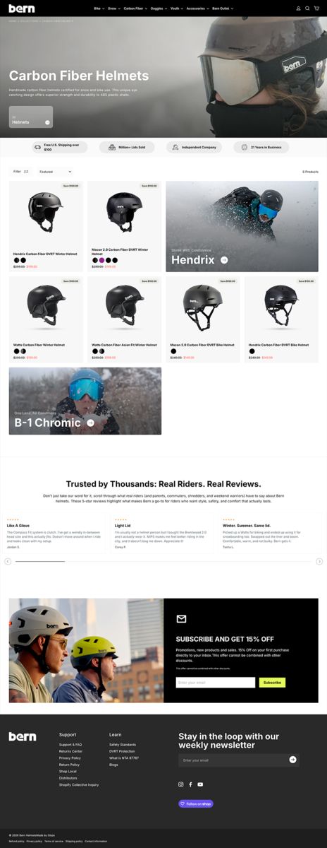 Screenshot of Bern Helmet's product page on Carbon Fiber Helmets